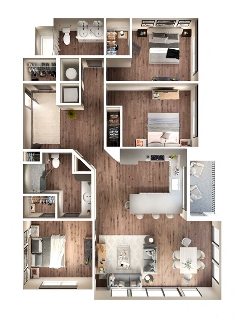 Floor plan for 3 beds, 2 baths, 1451 sqft